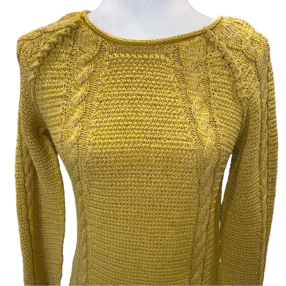 Comptoir Des Cotonnier Yellow Metallic Silver Cable Knit Sweater - S - Picture 2 of 11